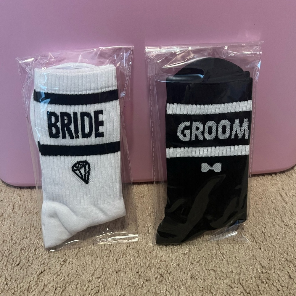 Bride and Groom Wedding Socks Set - Black and White